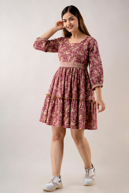 Cotton Printed Women Short Dresses