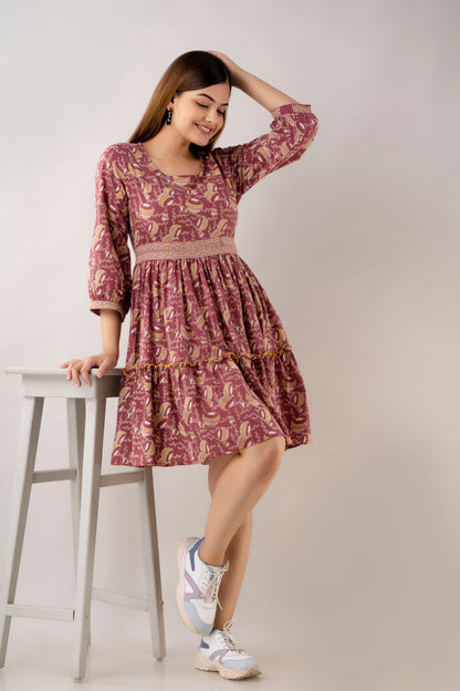 Cotton Printed Women Short Dresses