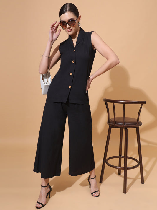 Sleeveless black co-ord set(with Wide leg trouser)