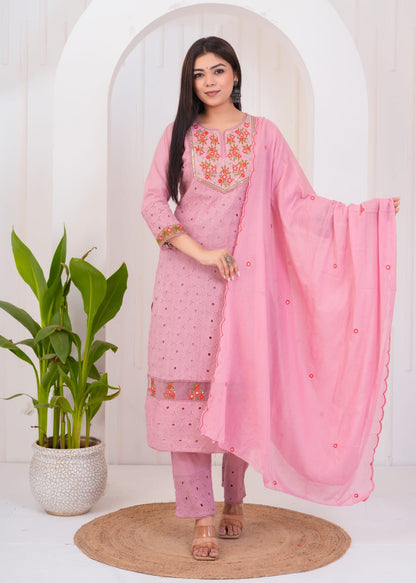 Cotton Shifli Kurta Pant with Full Dupatta Embroidary work on HEM