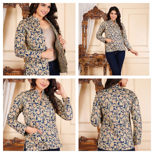 Quilted Reversible Jackets Coat (Exotic floral)