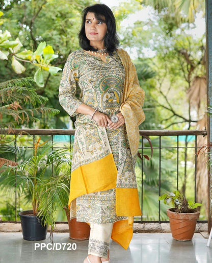 Fine Rayon Fabric with Heavy Rajasthani Print Kurti, Pant, and Cotton 100x100 Dupatta