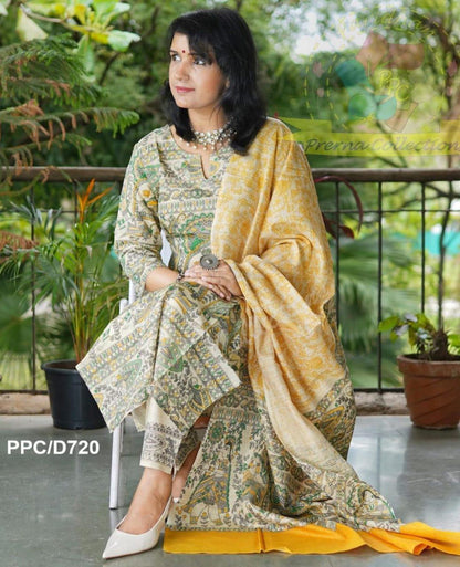 Fine Rayon Fabric with Heavy Rajasthani Print Kurti, Pant, and Cotton 100x100 Dupatta