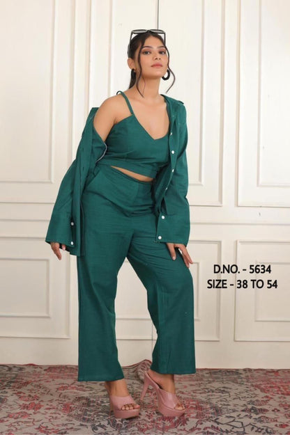 Trendy Cotton Slub 3-Piece Set: Top, Trouser & Jacket