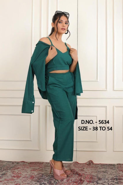 Trendy Cotton Slub 3-Piece Set: Top, Trouser & Jacket