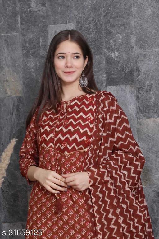 Brown Kurta Set with Matching leheriya print Dupatta & Trouser