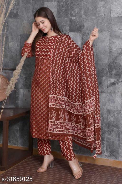 Brown Kurta Set with Matching leheriya print Dupatta & Trouser