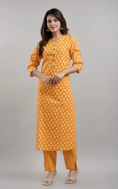 Printed cotton Kurti Set with Dupatta & Trousers