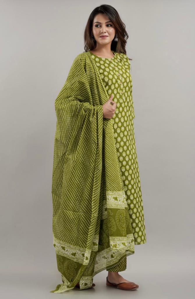 Printed cotton Kurti Set with Dupatta & Trousers