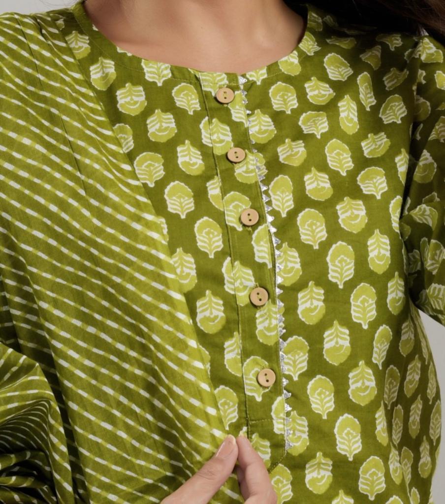 Printed cotton Kurti Set with Dupatta & Trousers