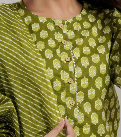 Printed cotton Kurti Set with Dupatta & Trousers