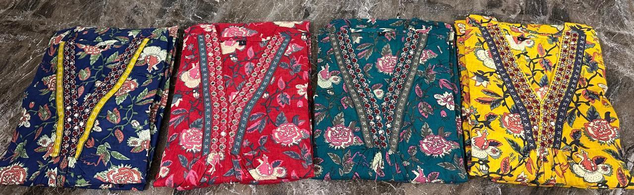 Floral Print Cotton Pant Set with Dupatta