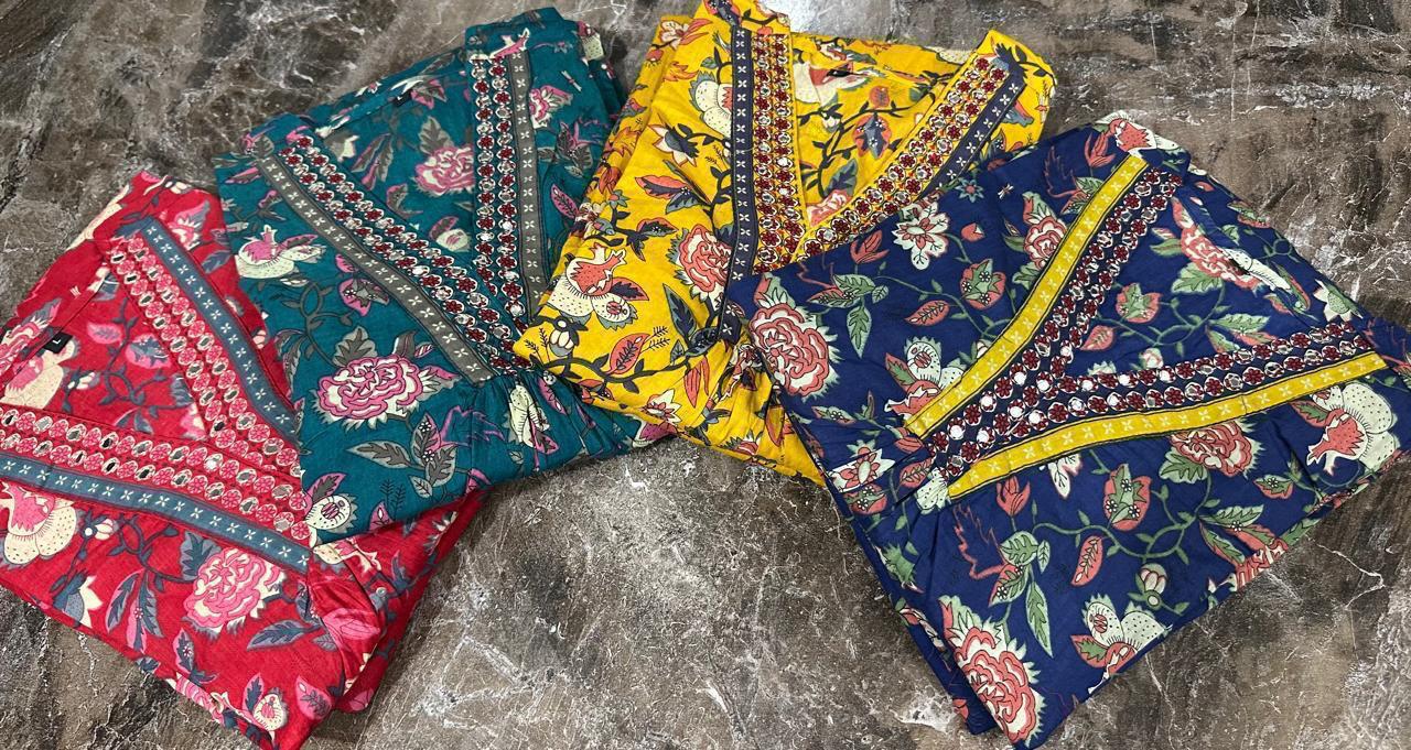 Floral Print Cotton Pant Set with Dupatta