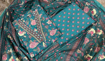 Floral Print Cotton Pant Set with Dupatta