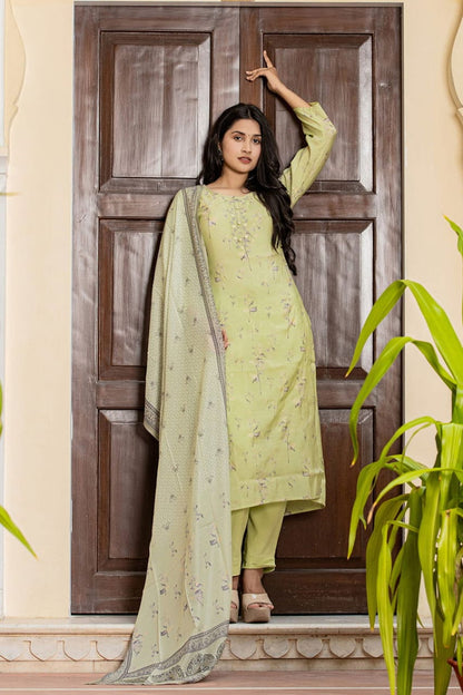 Green Printed Modal Silk Kurta Pant Set with Dupatta (Set of 3)