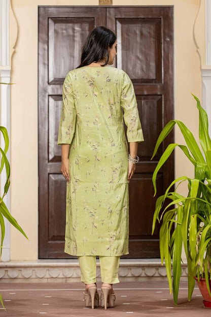 Green Printed Modal Silk Kurta Pant Set with Dupatta (Set of 3)