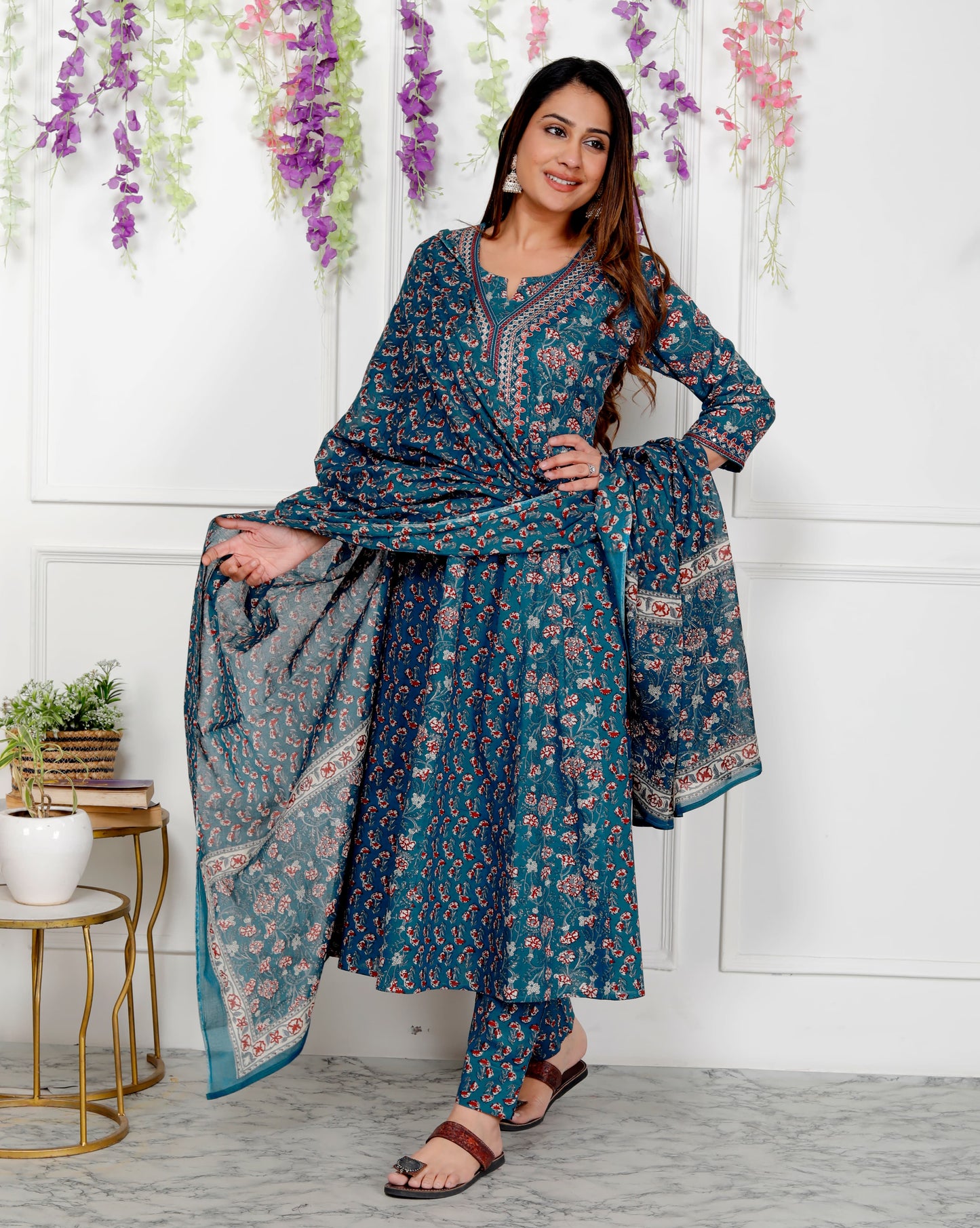 Cotton Anarkali 3-Piece Set(gown, pants, and dupatta)