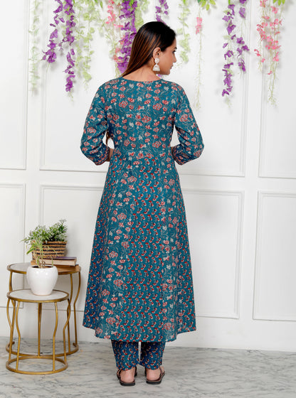 Cotton Anarkali 3-Piece Set(gown, pants, and dupatta)