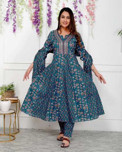 Cotton Anarkali 3-Piece Set(gown, pants, and dupatta)