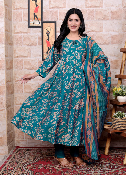 Modal Fabric long Anarkali gown, pants, and dupatta