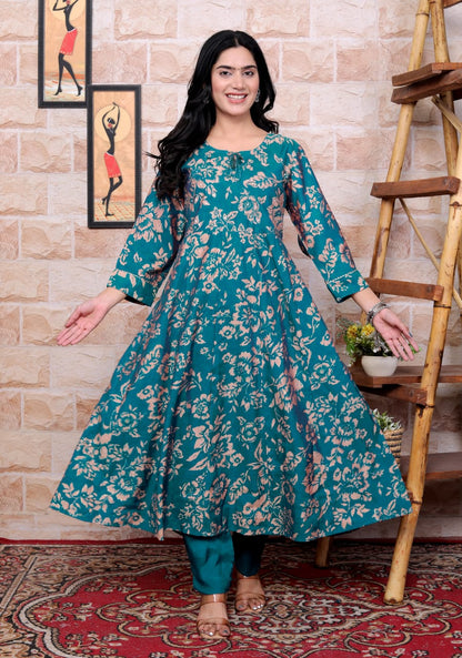 Modal Fabric long Anarkali gown, pants, and dupatta