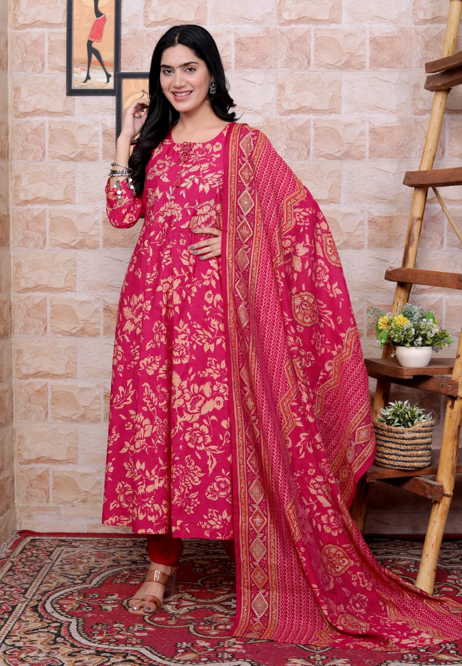 Modal Fabric long Anarkali gown, pants, and dupatta