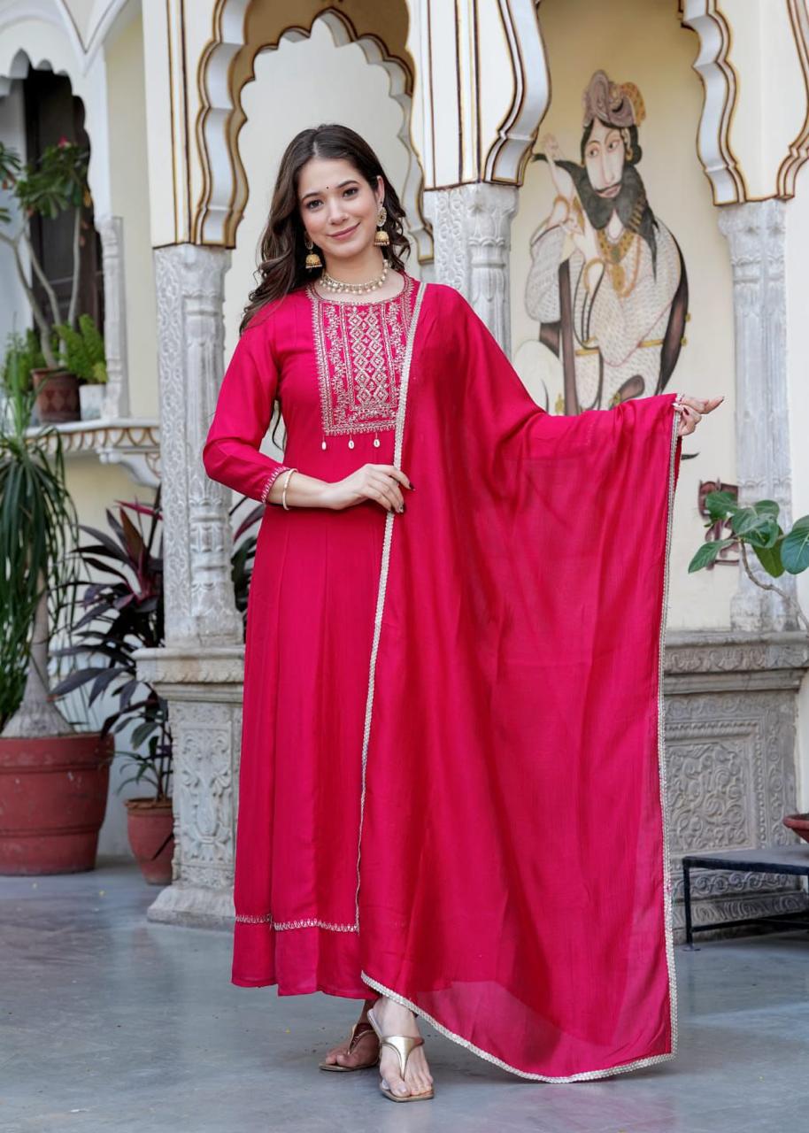 Elegant Chinon Gown with Dupatta