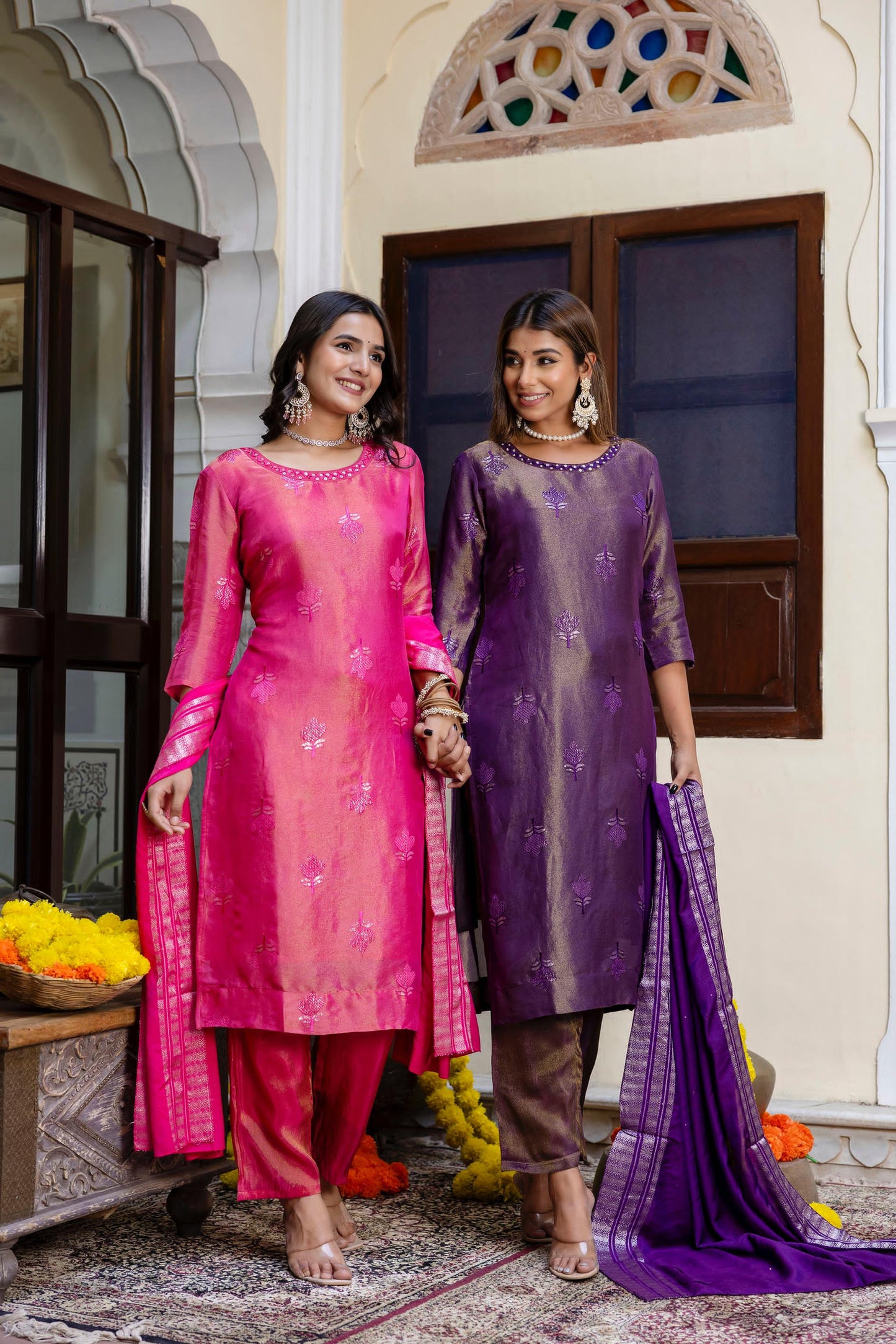 shimmer sequin kurta set with muslin Chanderi dupatta