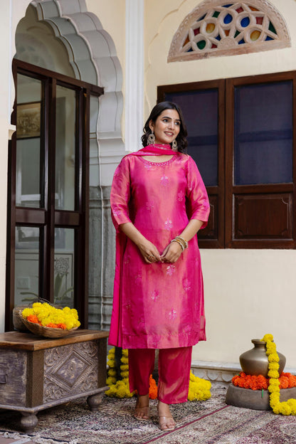 shimmer sequin kurta set with muslin Chanderi dupatta