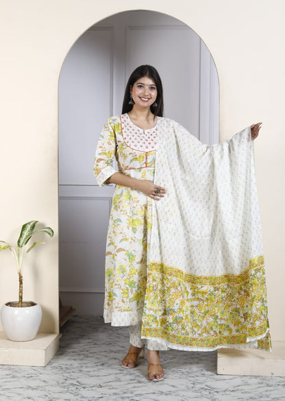 Cotton 3-Piece long Anarkali gown Set (Jacket Look)