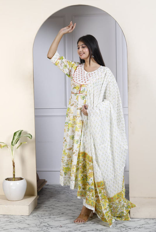 Cotton 3-Piece long Anarkali gown Set (Jacket Look)