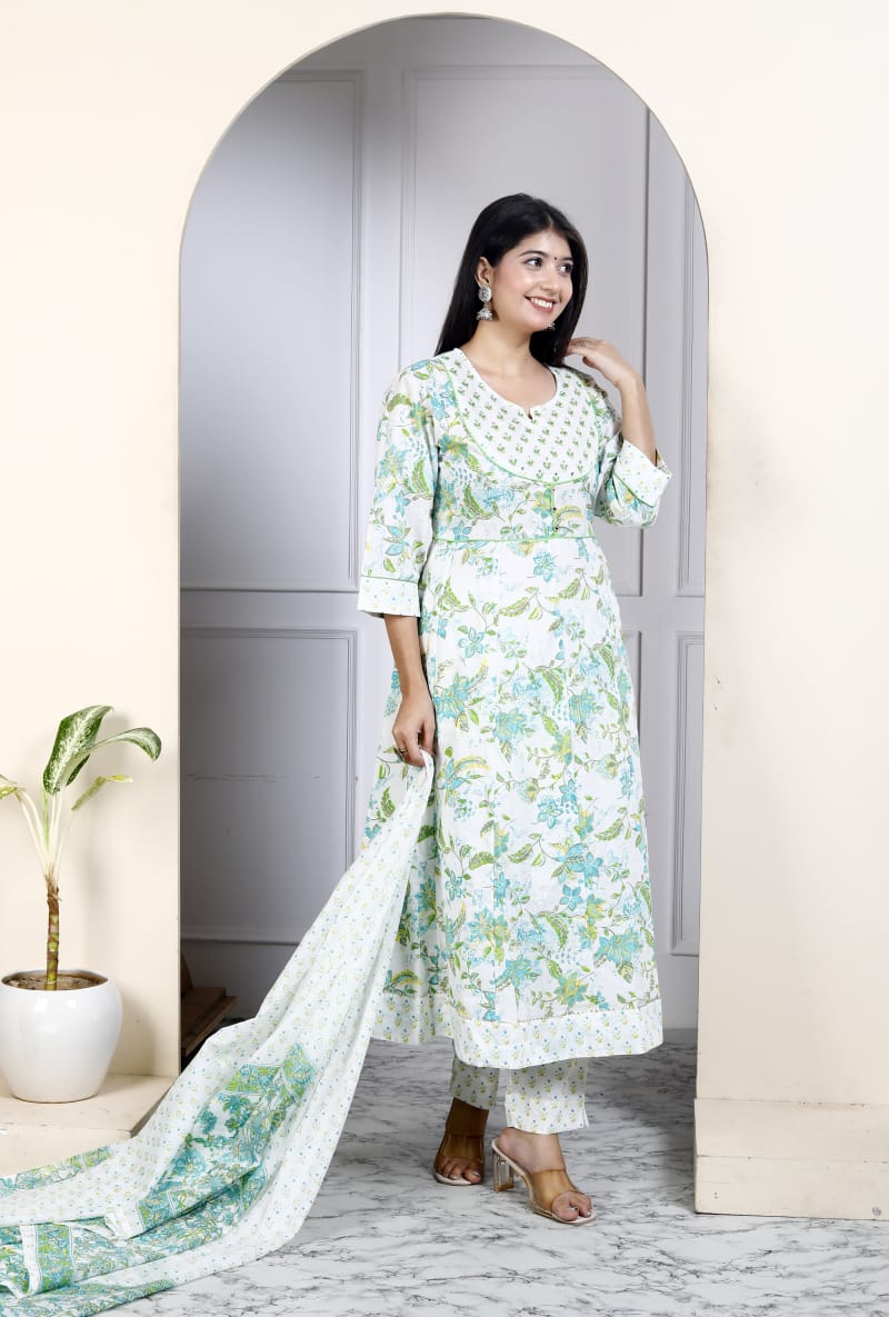 Cotton 3-Piece long Anarkali gown Set (Jacket Look)