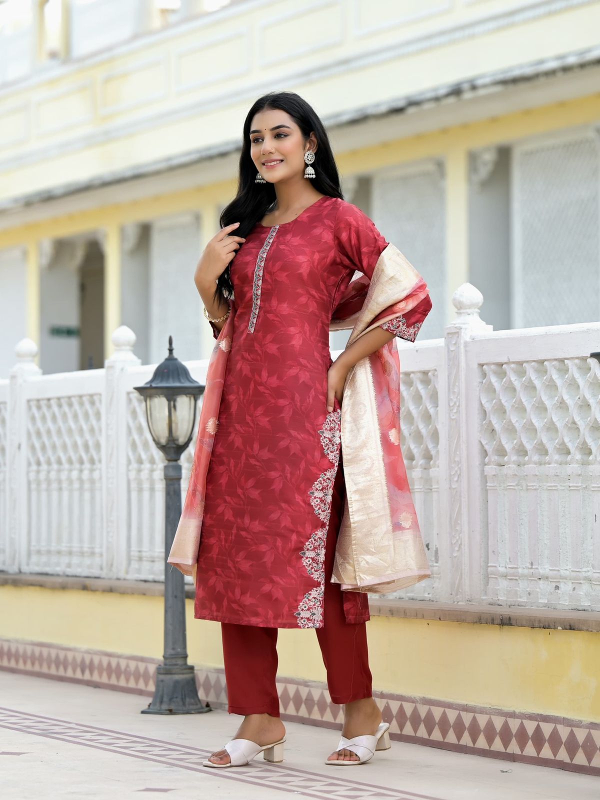 Tusser Silk Kurta Pant Set with Banarasi Tussar Dupatta