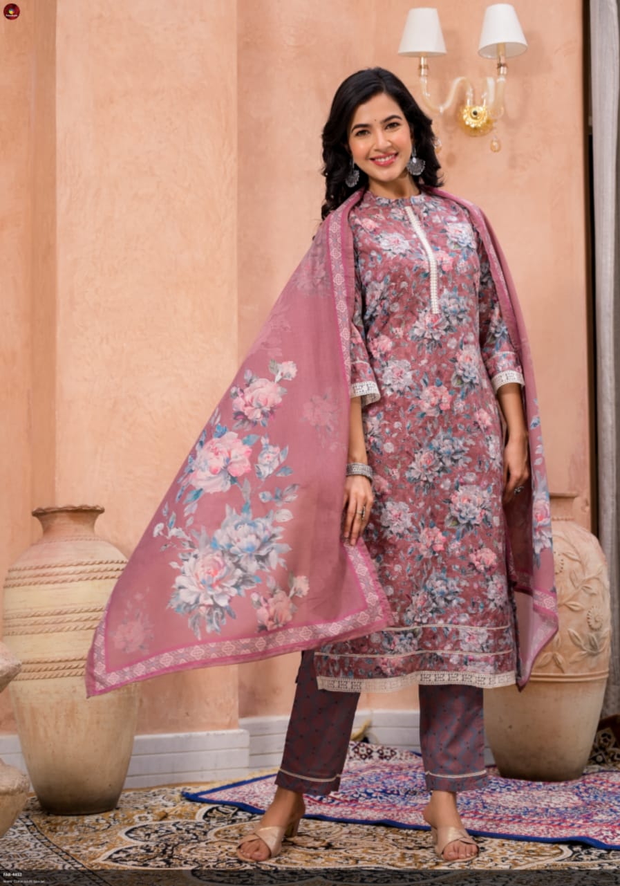 Graceful Cotton Schiffli Floral Suit Set with Collar