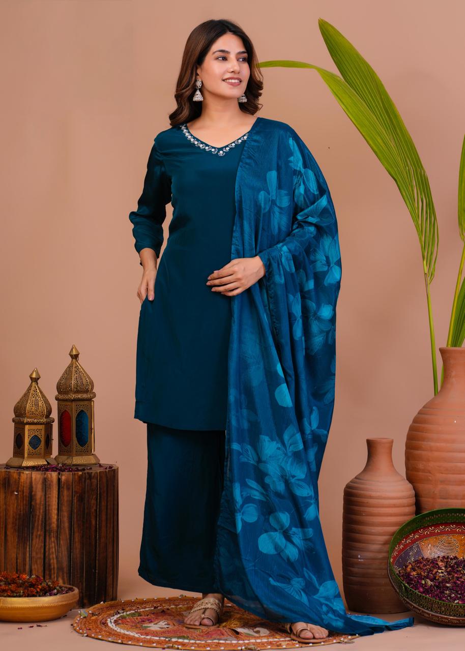 Elegant Pure Crepe Suit Set with Lining