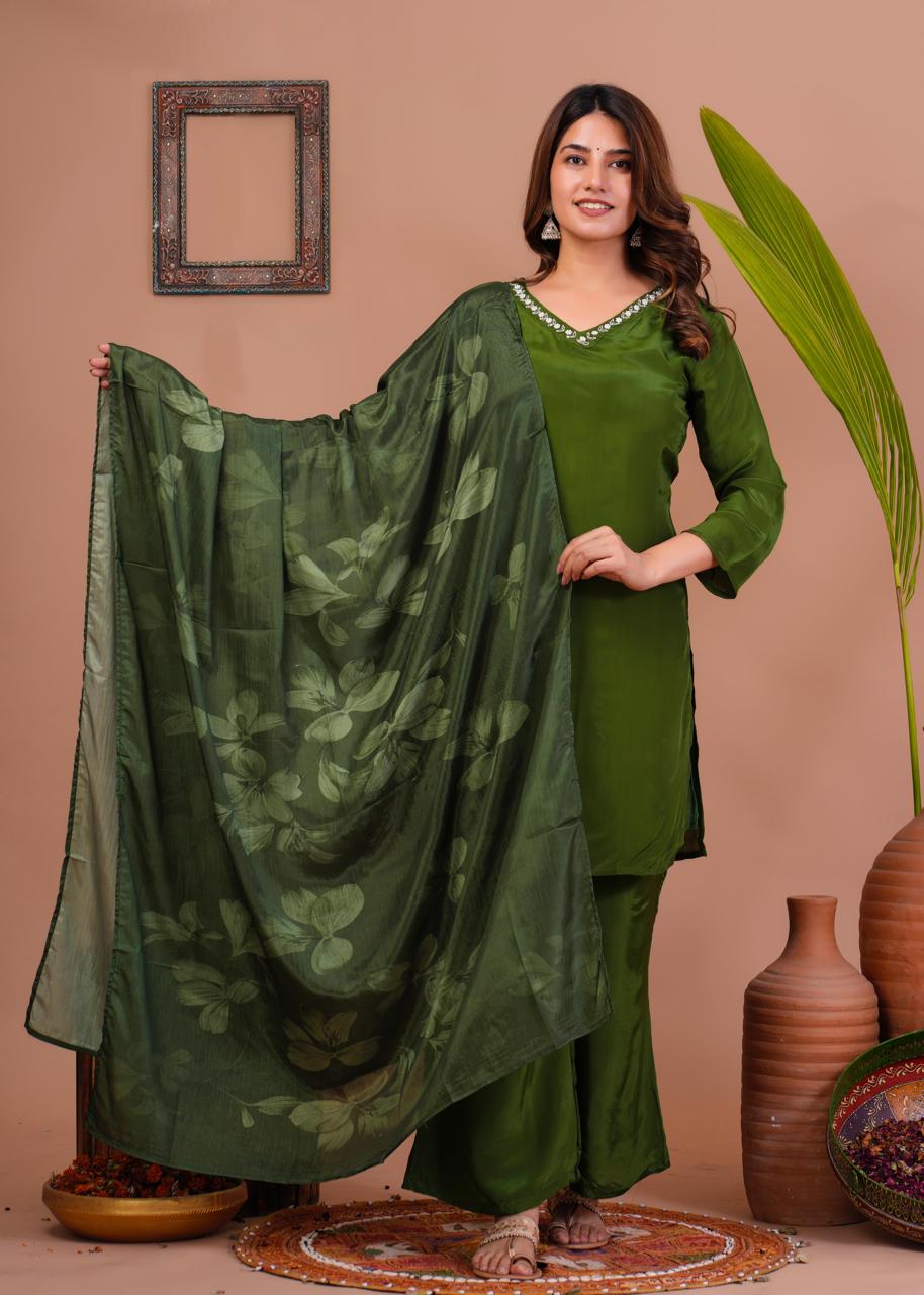 Elegant Pure Crepe Suit Set with Lining