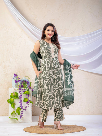 Printed Sleeveless Kurta Set with Pants and Dupatta