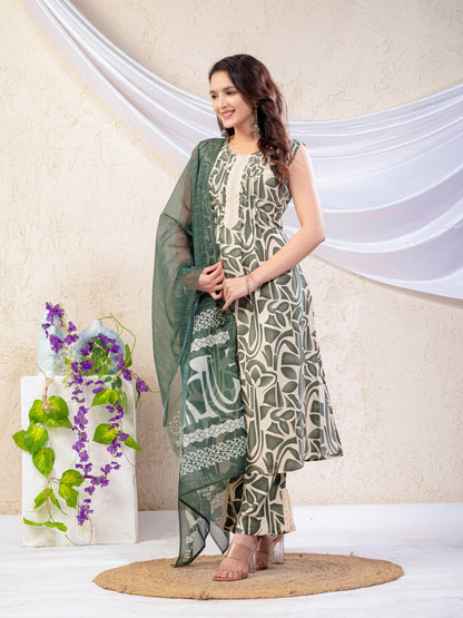 Printed Sleeveless Kurta Set with Pants and Dupatta