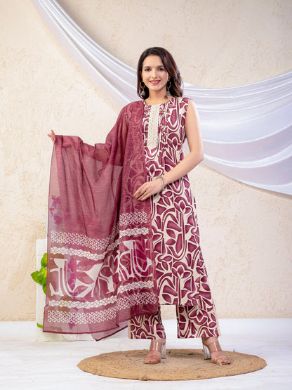 Printed Sleeveless Kurta Set with Pants and Dupatta