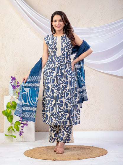 Printed Sleeveless Kurta Set with Pants and Dupatta