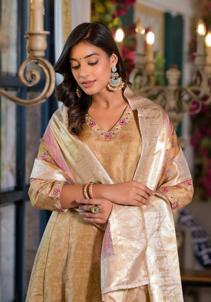 Tusser Silk Kurta with Banarasi Tissue Dupatta Set