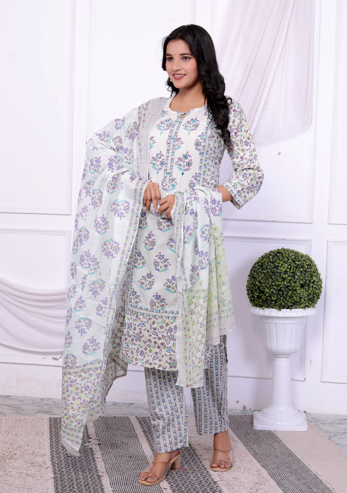 Contemporary Straight Kurti Pant Set with Dupatta