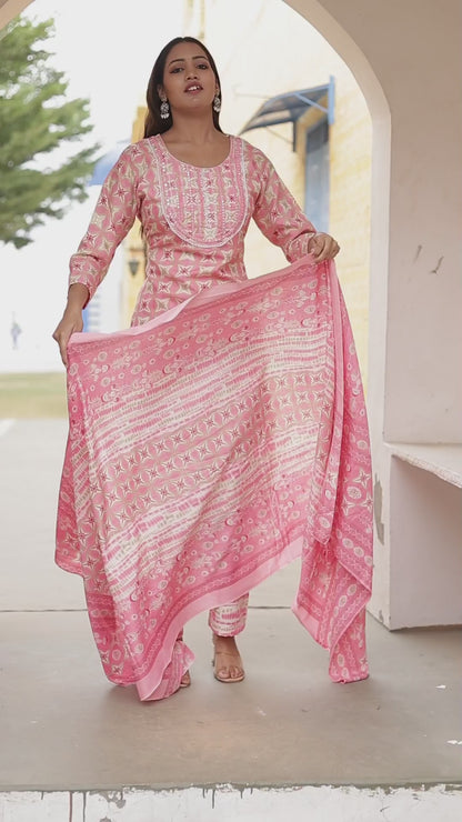 Rayon 3-Piece Kurti Set with Trouser & Dupatta